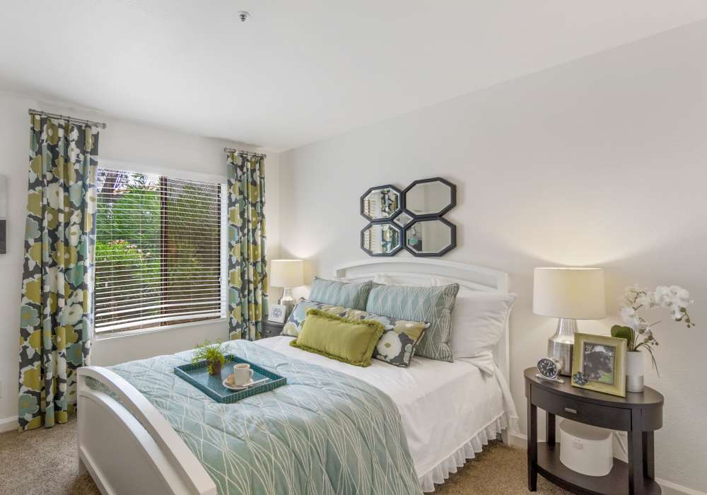 Spacious bedroom with large comfortable bed at Cabrillo Apartments in Scottsdale, Arizona, 