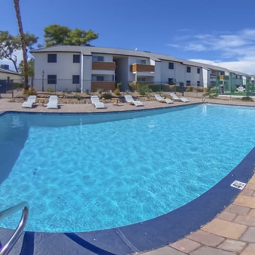 Swimming pool and lounge chairs at Tides on Spencer in Las Vegas, Nevada