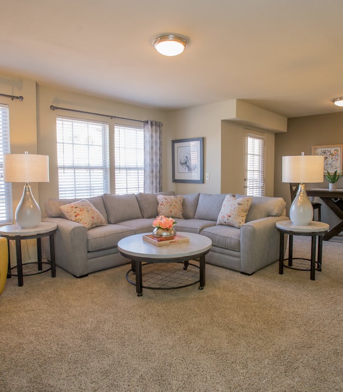 Spacious living room at Mission Point Apartments in Moore, Oklahoma