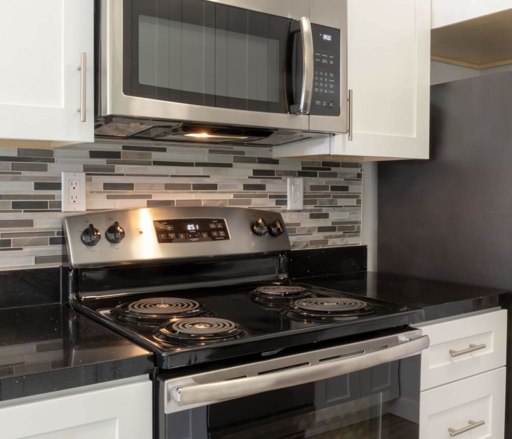 Stainless-steel appliances at Boynton Gardens Apartments in San Jose, California