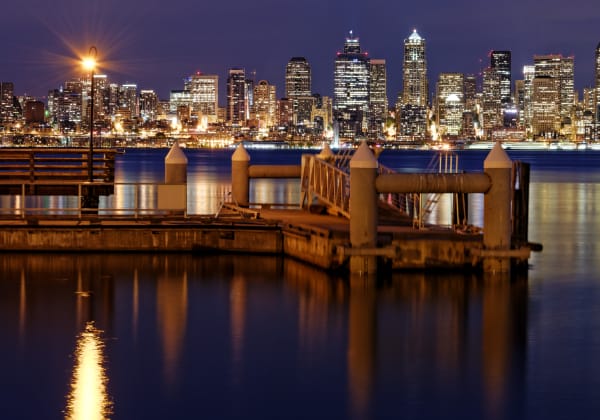 The city of Seattle at night near Marq West Seattle in Seattle, Washington