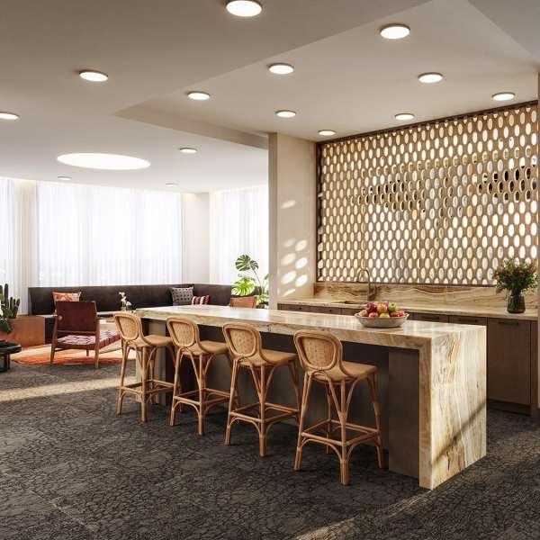 Beautiful co-working space with bar seating at Flora + Fauna in San Diego, California