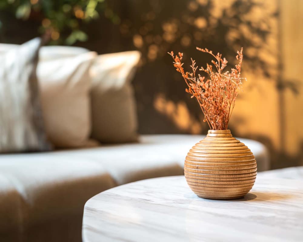 Coffee table in the living room of an apartment managed by Peters Residential in Culver City, California