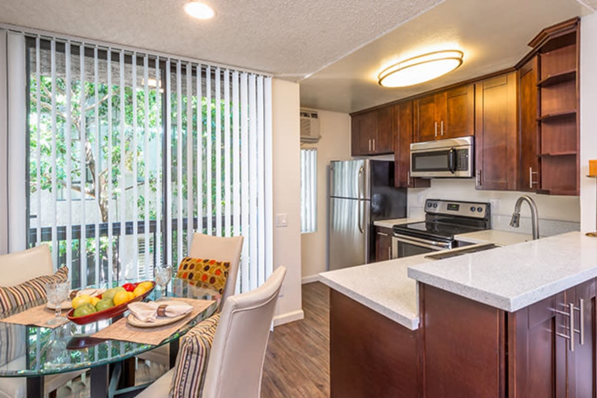 Kitchen with Stainless-steel appliances at Villa Esther, West Hollywood, California