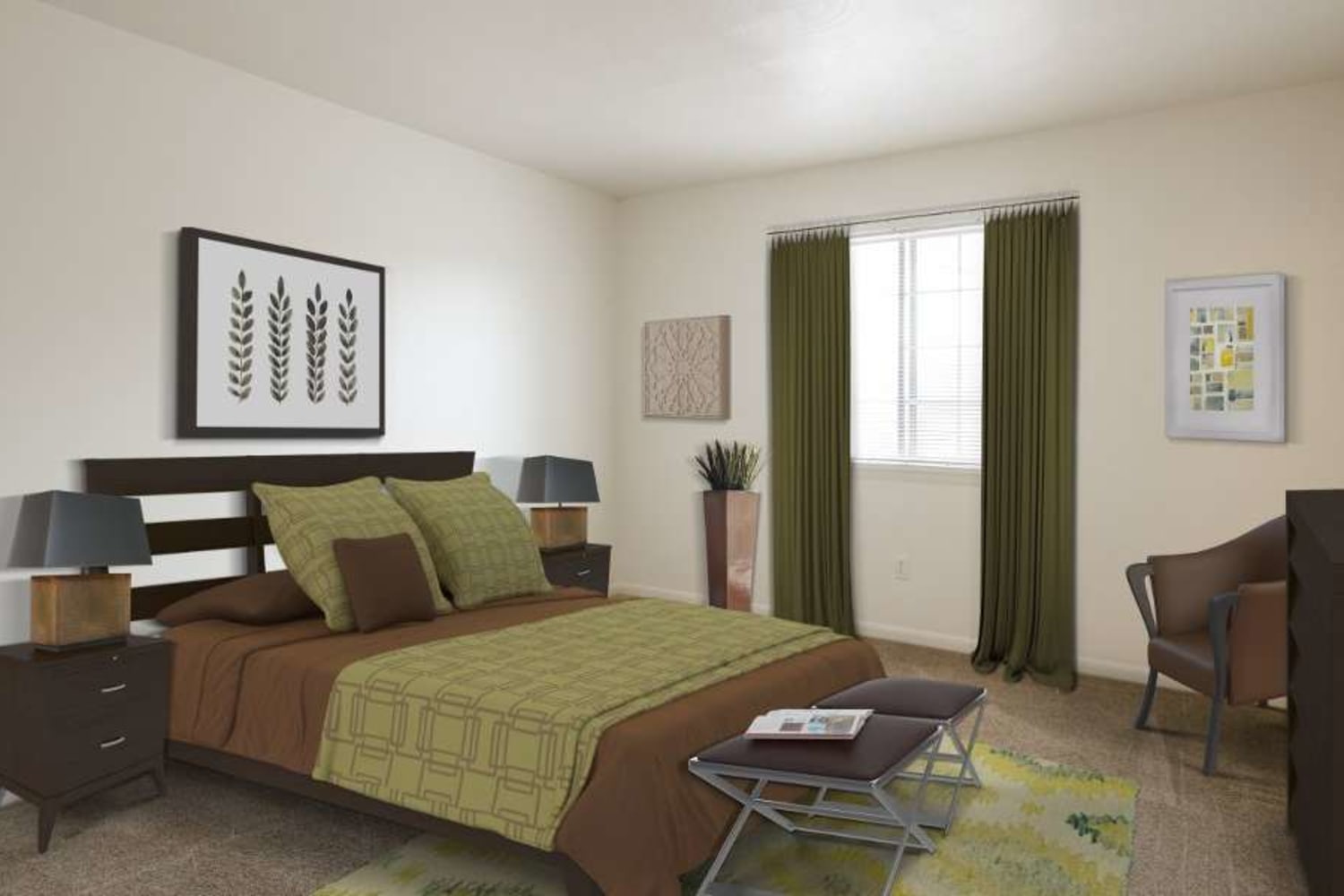 Model bedroom at Imperial North Apartments in Rochester, New York