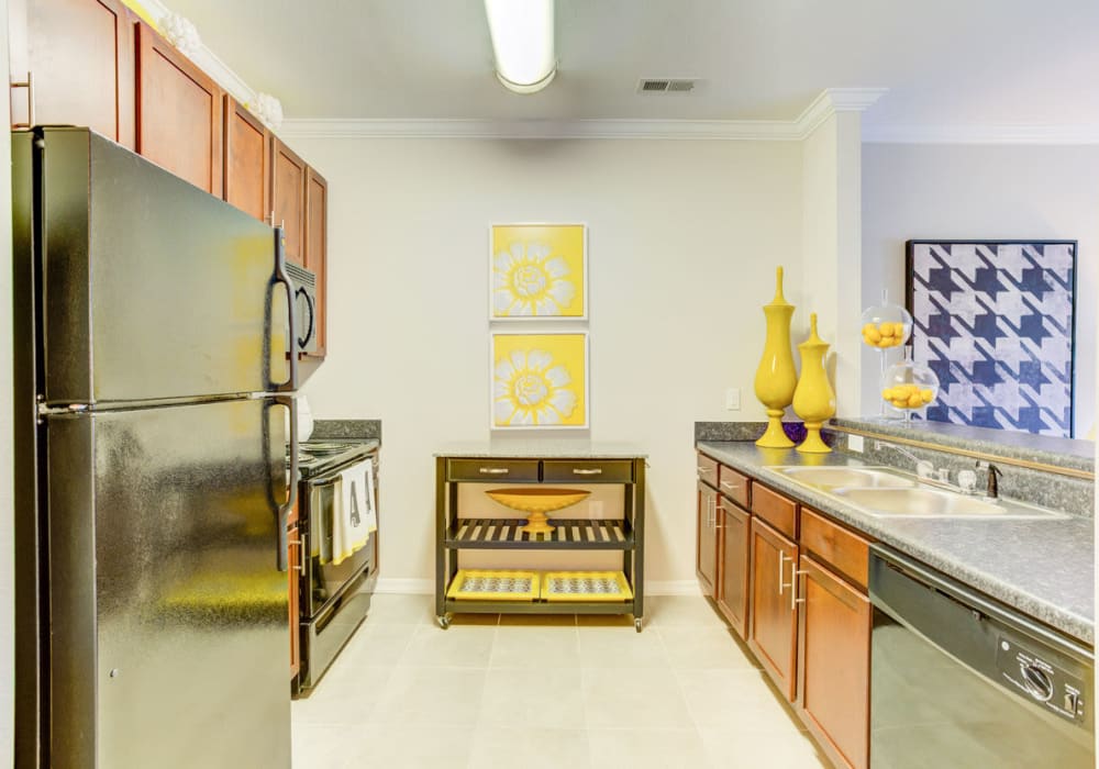 Black appliance kitchen at Amberton at Stonewater in Cary, North Carolina