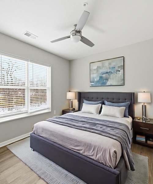 Bedroom with window at Granville Woods Lofts in Columbus, Ohio