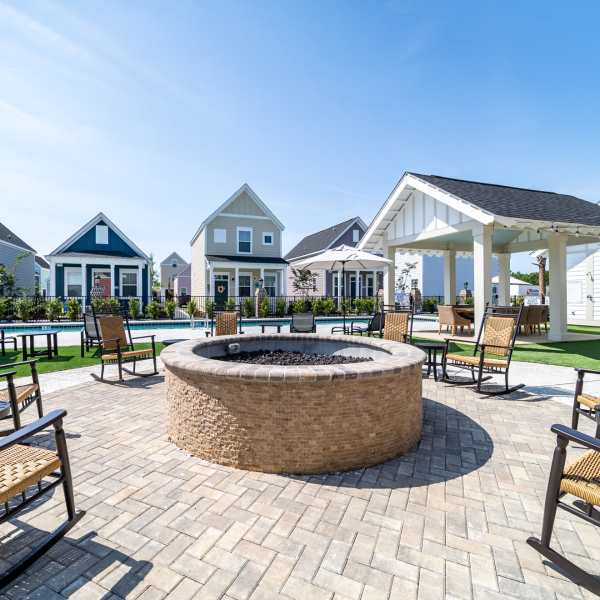 Outdoor seating area at Seaglass Cottage in North Myrtle Beach, South Carolina