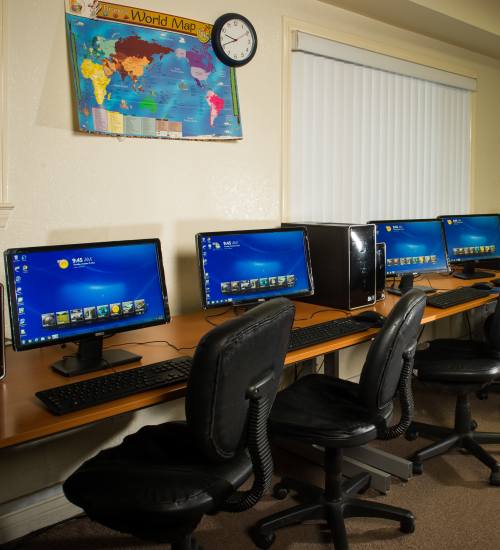 Well-equipped business center at Chatham Village in Tustin, California, 