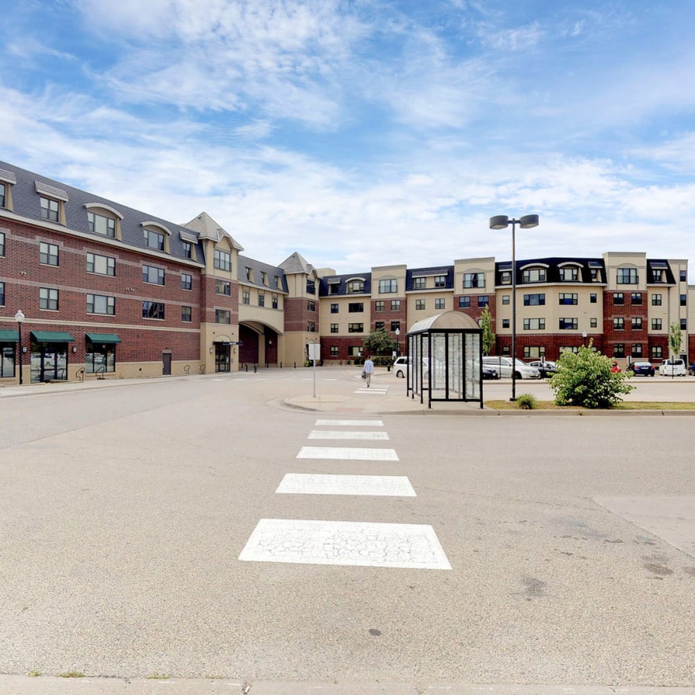 Public transit stops right across the street at Oaks Station Place in Minneapolis, Minnesota