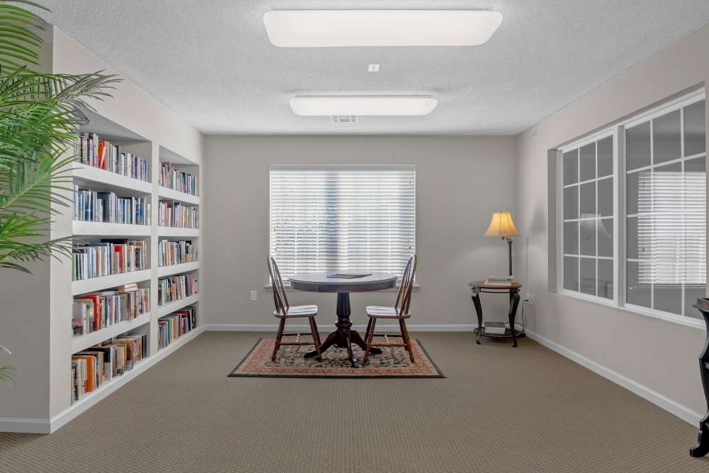 Seating area in library at River Ridge in Sand Springs, Oklahoma