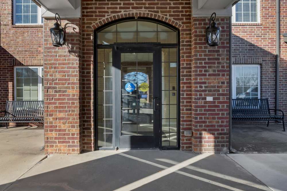 Entrance to the community building at River Ridge in Sand Springs, Oklahoma