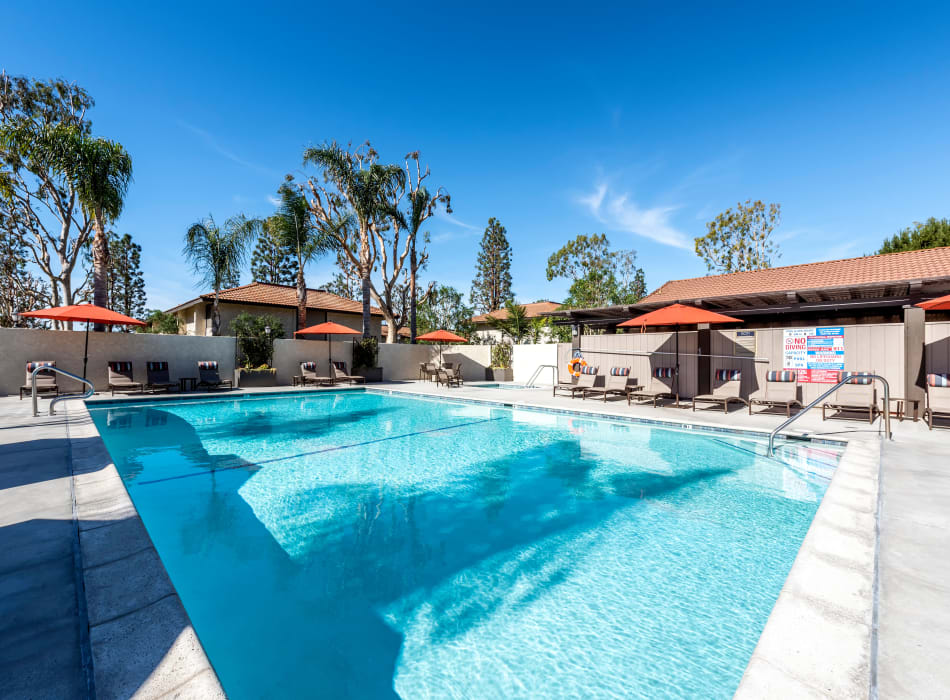 View of the pool area from an upper floor at Sofi Ventura in Ventura, California