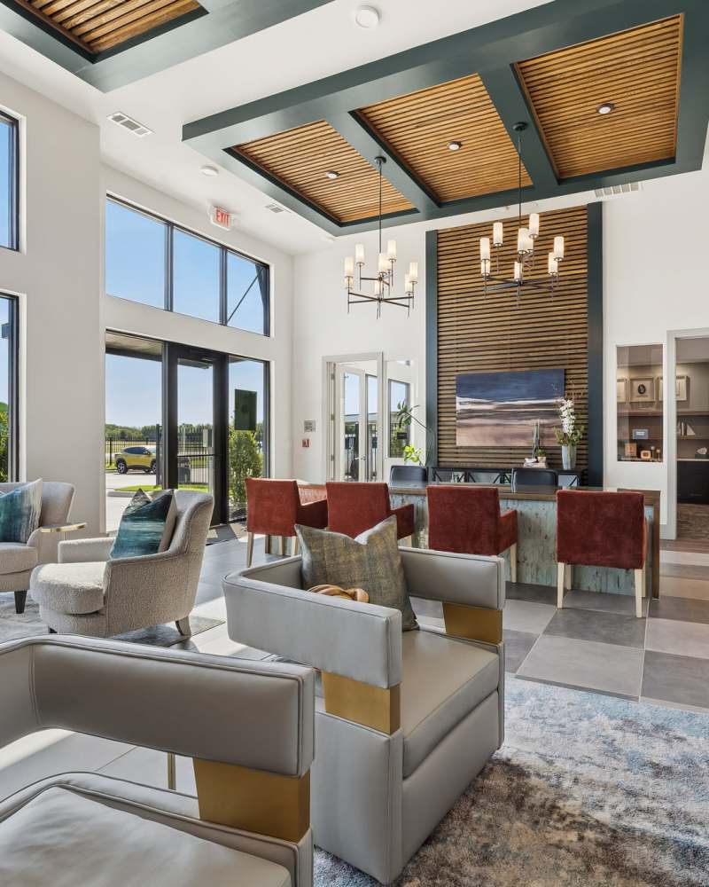 Comfortable resident lounge at SunRidge Management Group in Dallas, Texas