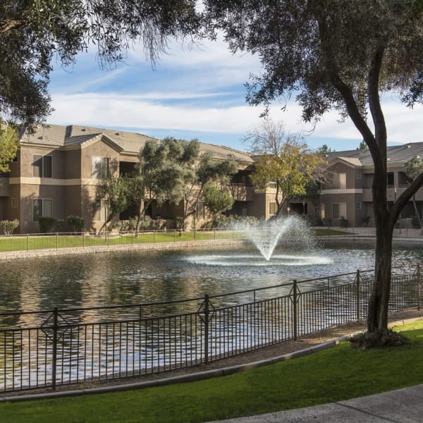 Big fountain in pond at Laguna at Arrowhead Ranch in Glendale, Arizona