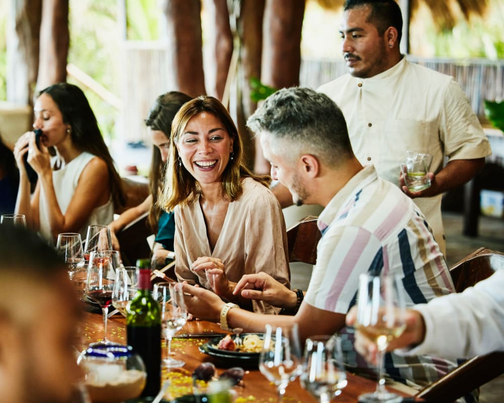 Residents enjoying dinner together at Sunsweet in Morgan Hill, California