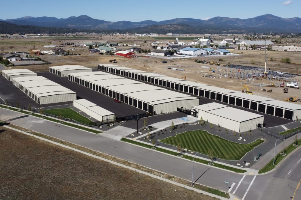 Aerial view of BuxBear Luxury Boat & RV Storage in Post Falls, Idaho