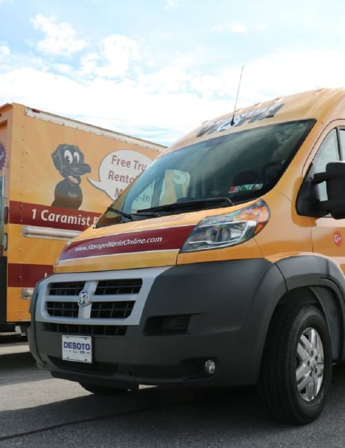 The moving van and truck available to customers at Storage World in Sinking Spring, Pennsylvania