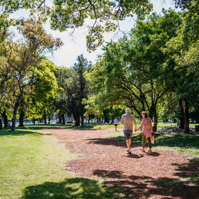 Residents out for a run near La Serena at Hansen Park in Kennewick, Washington