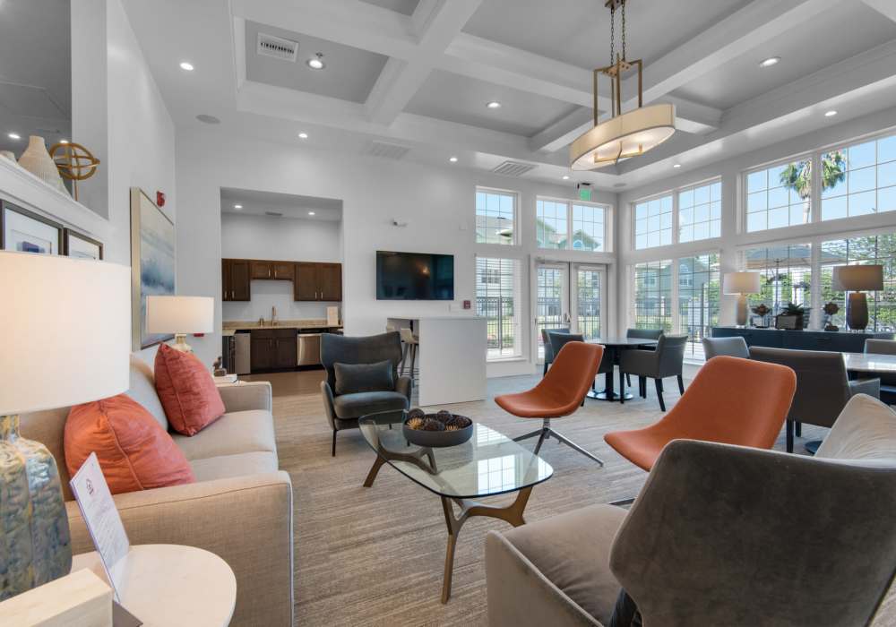 Community clubhouse with seating spaces at Reserve at Northshore in Lynn Haven, Florida