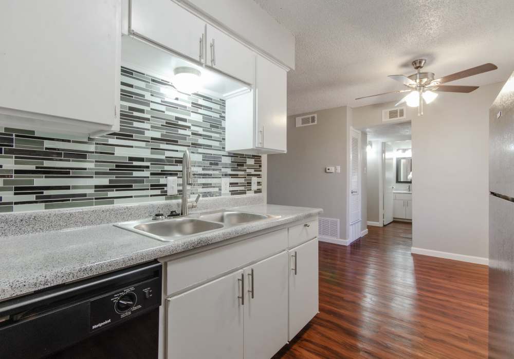 Modern apartment kitchen interior at 1000 Mary Apartment Homes in Iowa Park,Texas