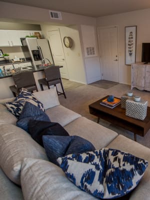 Living room at Cottages at Tallgrass Point Apartments in Owasso, Oklahoma