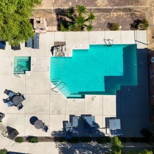 Aerial shot of the swimming pool at Tierra Vida in Tucson, Arizona