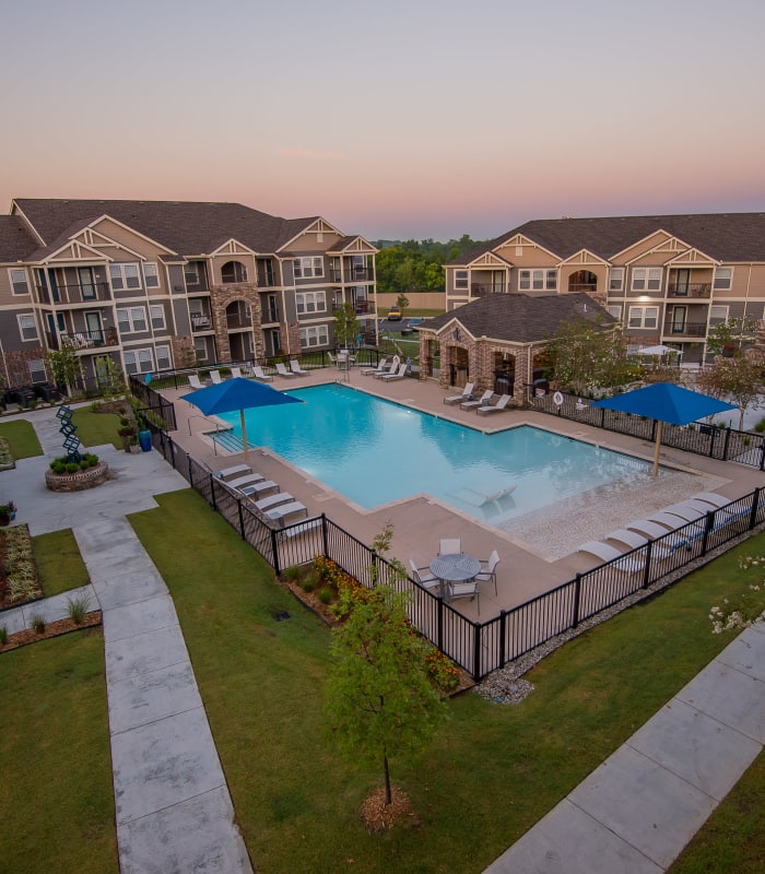 Large swimming pool at Cottages at Tallgrass Point Apartments in Owasso, Oklahoma