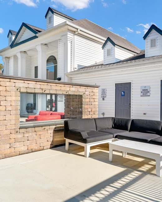 Outdoor patio with fire pit at The Landing Fayetteville in Fayetteville, Arkansas