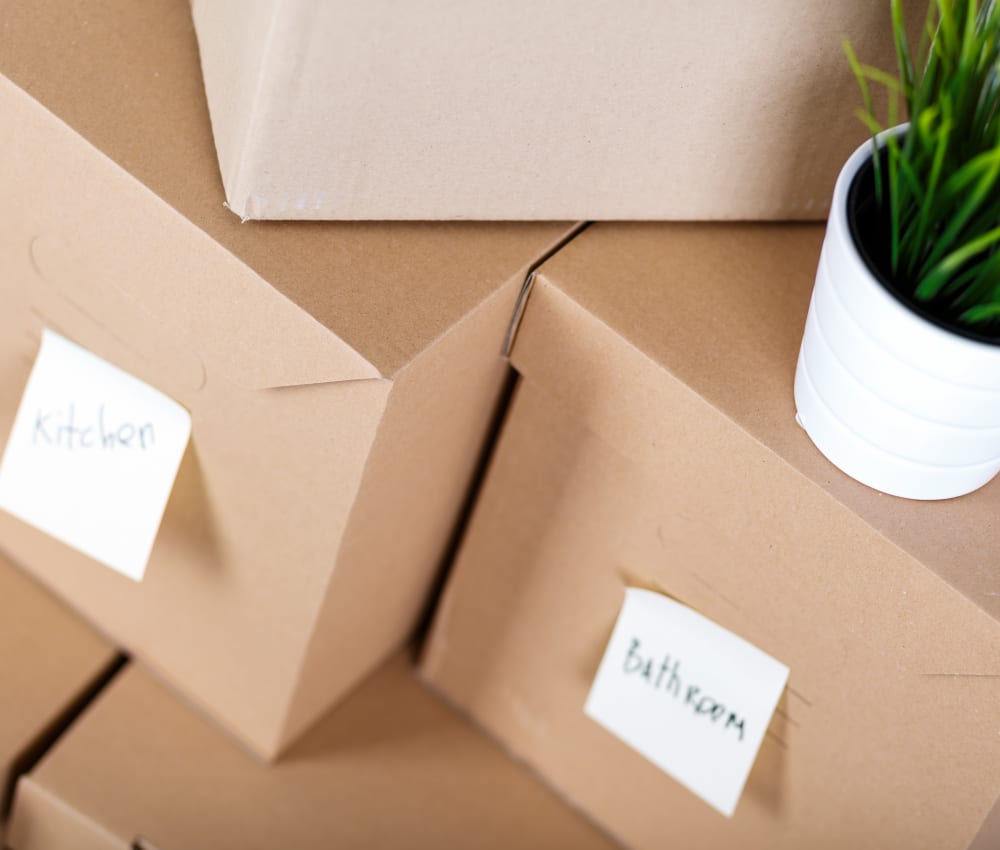 Moving boxes with a plan on top of them at Store It All Self Storage - McPherson in Laredo, Texas