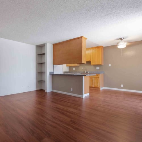 Wood-style flooring in an apartment at Village of Taxco in San Jose, California