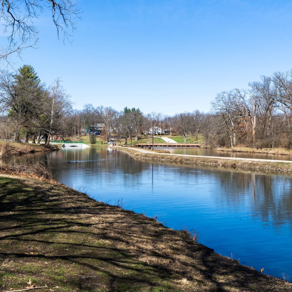 Natural area by river near Dickinson Apartments in Springfield, Illinois