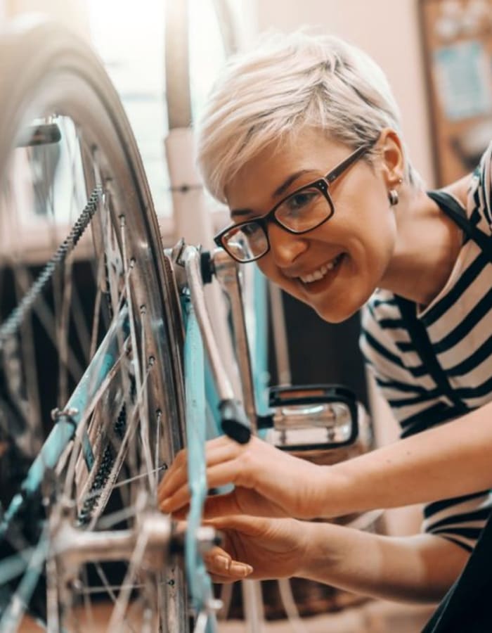 Resident woking on her bike at Sunsweet in Morgan Hill, California