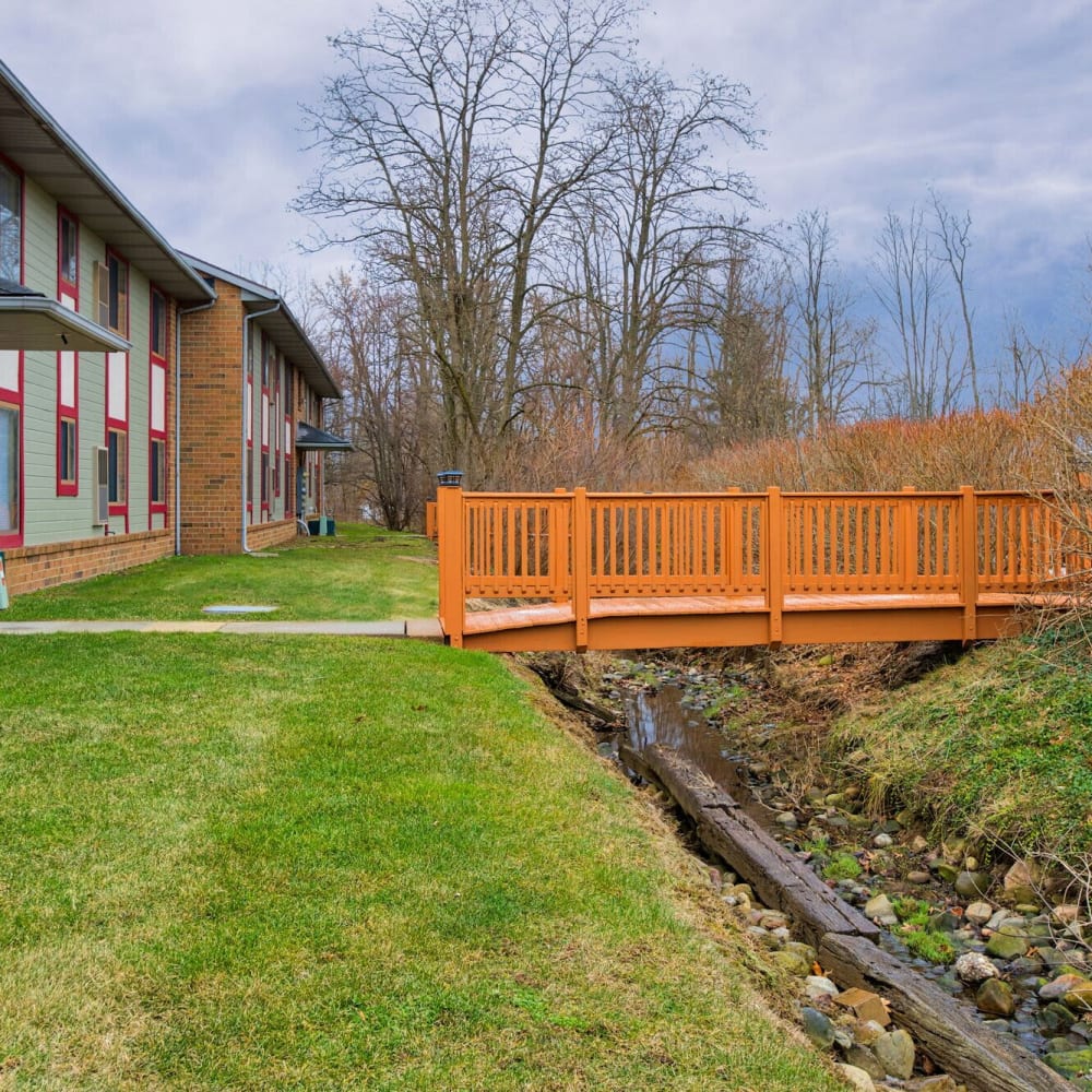 A beautiful bridge crosses a stream at Ravenna Woods, Twinsburg, Ohio