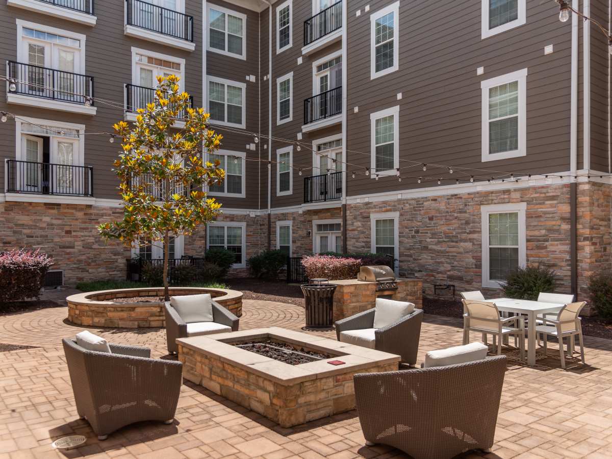 Outdoor seating area with lots of seating at Red Knot at Edinburgh in Chesapeake, Virginia