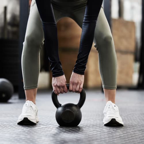 Working out with a kettle bell at River Pointe, Bethlehem, Pennsylvania