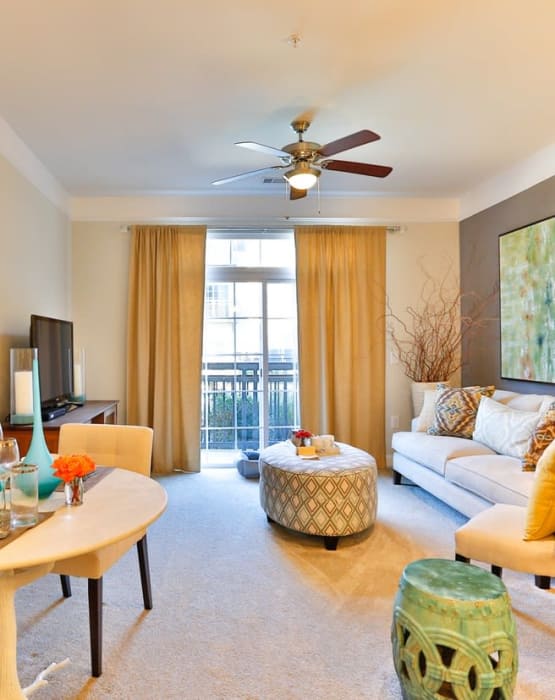 Living room at Fountains at Mooresville Town Square in Mooresville, North Carolina