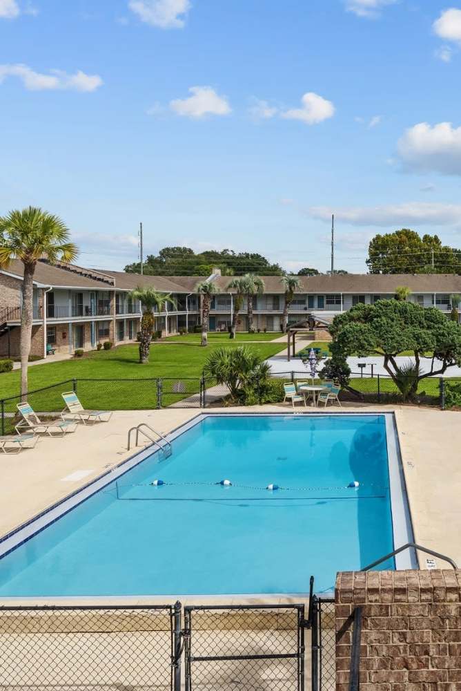 Resort-style swimming pool for the community at Falcon House in Fort Walton Beach,Florida
