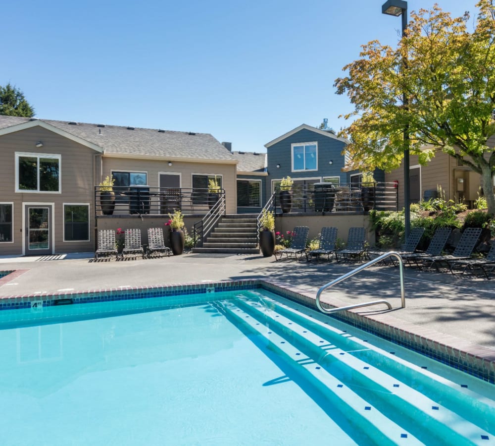 Residents pool on a sunny day at Haven at Golf Creek in Portland, Oregon