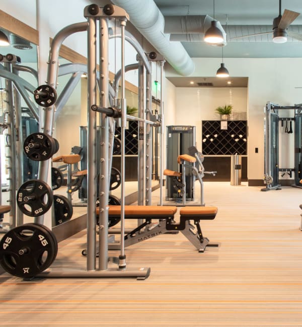 Exercise equipment in the fitness center at Foundry Yards in Birmingham, Alabama