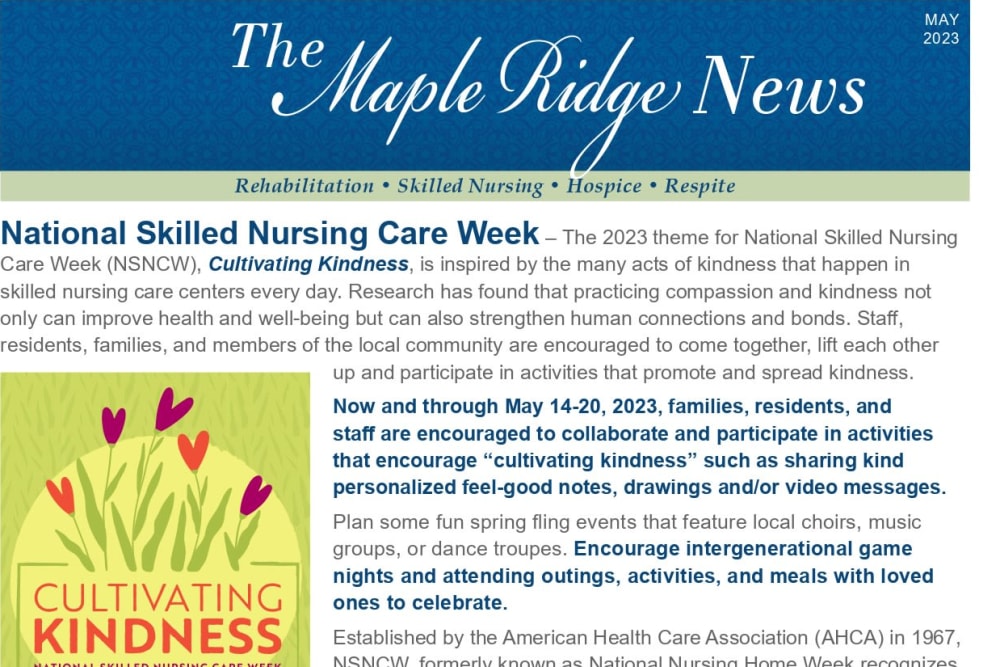 May 2023 Newsletter at Maple Ridge Care Center in Spooner, Wisconsin