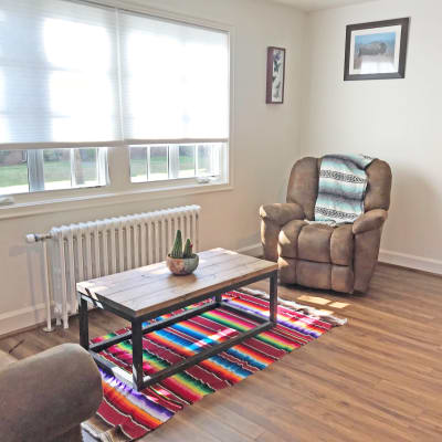 A furnished living room at The Bricks in Joint Base Lewis McChord, Washington