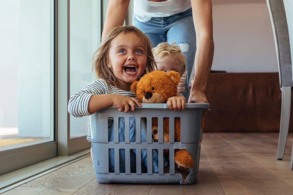 Child in a basket at home at Alexan Park West in Peoria, Arizona