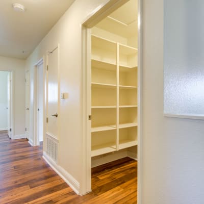 Closet with storage and shelving space in a home at Stuart Mesa in Oceanside, California