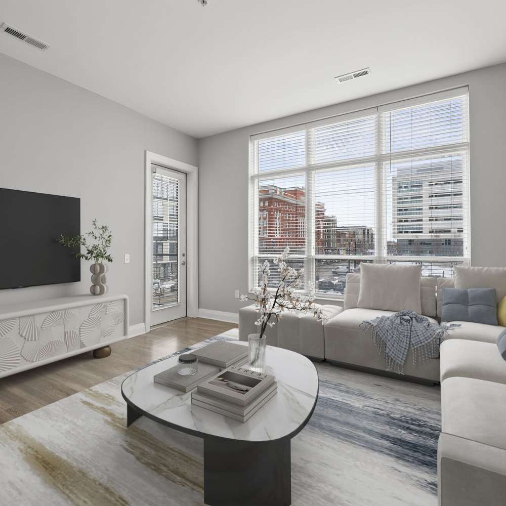 Furnished living room at High & Cherry in Columbus, Ohio