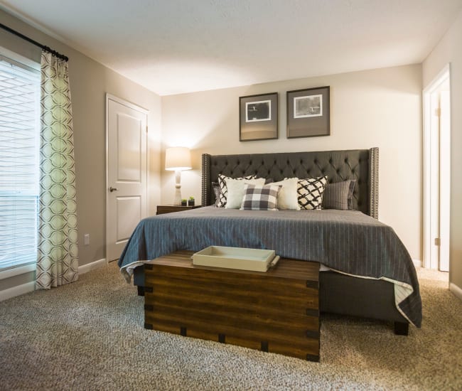 Well-lit bedroom at The Overlook Sandy Springs in Atlanta, Georgia