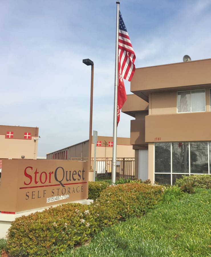 The exterior of the main entrance at StorQuest Self Storage in Arlington, Texas