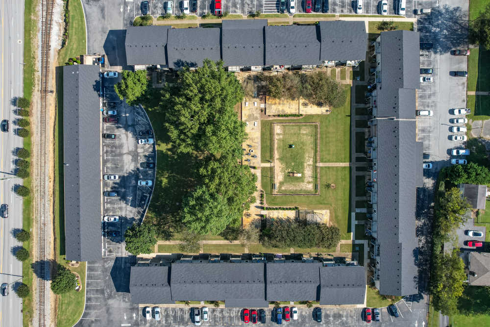 Aerial view of community at Midtown Square Chattanooga Apartments in Chattanooga, Tennessee