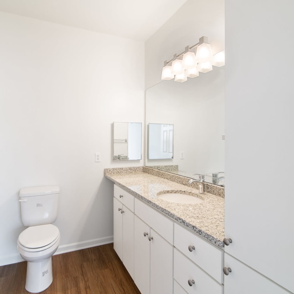 Clean and newly styled bathroom at Avemore Apartment Homes in Charlottesville, Virginia