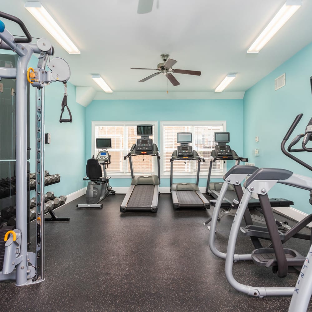 Exercise equipment in the fitness center at Retreat at the Park in Burlington, North Carolina